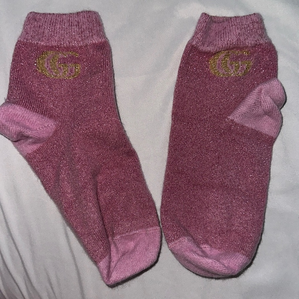 Pink and gold GG gucci wool socks size medium